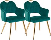 Pippa Design Eetkamerstoel retro - groen fluweel - set van 2