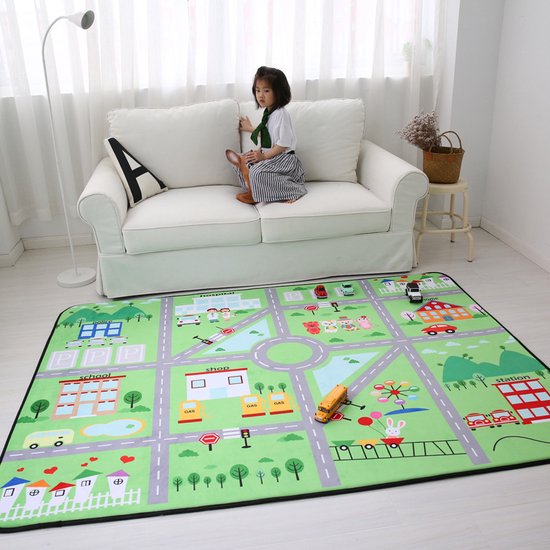 MDEKOR Speeltapijt voor de kinderkamer - 200 x 200 cm - Autostraat voor jongens en meisjes - Grote mat voor peuters