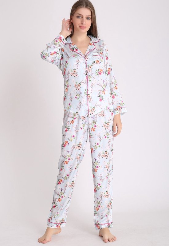 Satijn Dames Pyjama Set met bloemenprint Maat L | bol.com