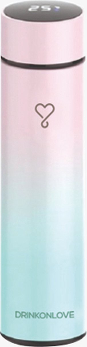 DRINKONLOVE - SMART BLENDY PINK TOP TURQUOISE BOTTOM - Thermosfles - Touch LED Temperatuur display - 500ml - rvs - roze/turquoise