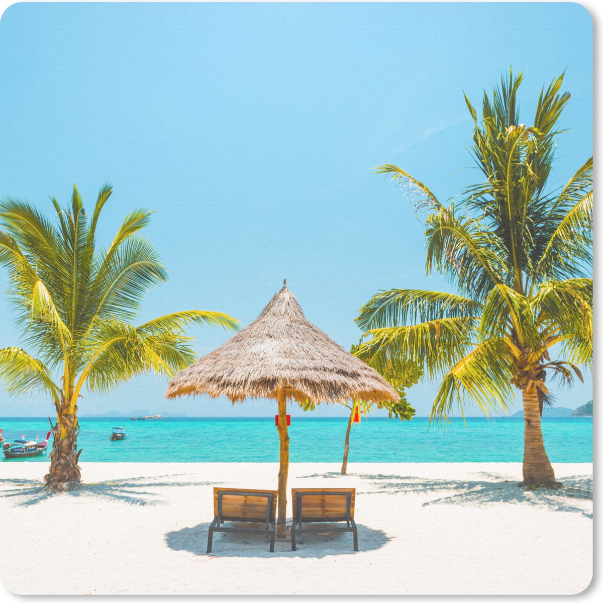 Muismat 30x30 cm - Mousepad Strand - Parasol - Palmboom - Muismatten