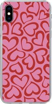 Geschikt voor iPhone Xs Max hoesje - Een illustratie van behang met rode hartjes - Siliconen Telefoonhoesje