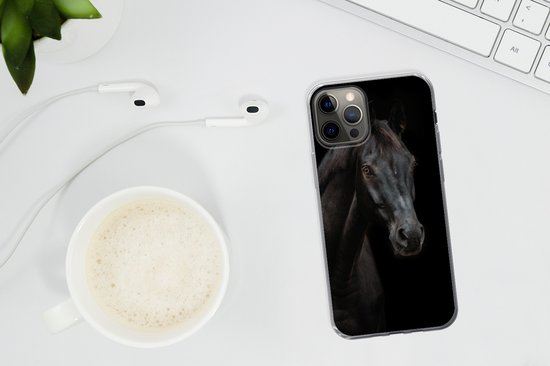 Coque iPhone 12 Pro - Cheval - Animal de la ferme - Zwart - Coque de téléphone en Siliconen