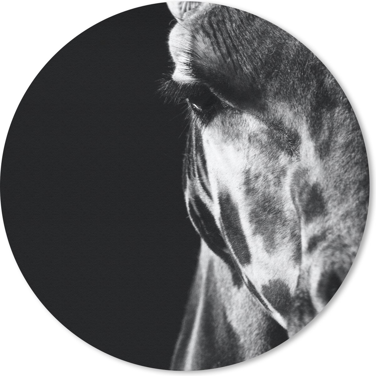Muismat rond 20x20 cm - Mousepad Dierenprofiel giraffe in zwart-wit - Ronde muismatten