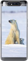 Geschikt voor Samsung Galaxy A80 hoesje - IJsbeer - Sneeuw - Welpen - Siliconen Telefoonhoesje