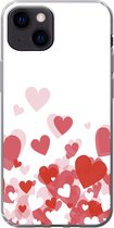 Geschikt voor iPhone 13 mini hoesje - Een illustratie van een regen van hartjes - Siliconen Telefoonhoesje