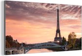 Wanddecoratie Metaal - Aluminium Schilderij Industrieel - Parijs - Eiffeltoren - Brug - 80x40 cm - Dibond - Foto op aluminium - Industriële muurdecoratie - Voor de woonkamer/slaapkamer