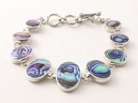 Bracelet en argent lourd avec coquillage en abalone et nacre | bol