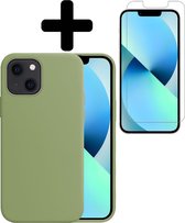 Hoesje Geschikt voor iPhone 13 Mini Hoesje Siliconen Case Hoes Met Screenprotector - Hoes Geschikt voor iPhone 13 Mini Hoes Cover Case - Groen