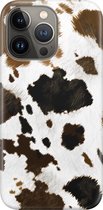 Apple iPhone 13 Pro Telefoonhoesje - Premium Hardcase Hoesje - Dun en stevig plastic - Met Dierenprint - Koeien Patroon - Lichtbruin