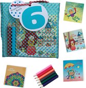 5 x Traktaties 6 jaar - Uitdeelcadeautjes - Kleurpotloden - Kleurboekjes - Set van 5 Blauwe Uitdeelzakjes Voor Kinderen - School - Kinderfeestje - Hoera 6 jaar - Bedankjes Kinderfeest - Verja