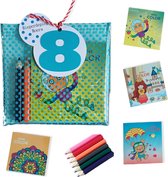5 x Traktaties 8 jaar - Uitdeelcadeautjes - Kleurpotloden - Kleurboekjes - Set van 5 Blauwe Uitdeelzakjes Voor Kinderen - School - Kinderfeestje - Hoera 8 jaar - Bedankjes Kinderfeest - Verja