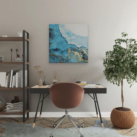 Artaza Canvas Schilderij Abstracte Kunst van Blauwe Marmer met Goud - 50x50 - Foto Op Canvas - Canvas Print