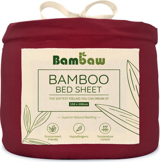 Bamboe Hoeslaken | 2-Persoons Eco Hoeslaken 150cm bij 200cm | Bourgondy | Luxe Bamboe Beddengoed | Hypoallergeen Hoeslaken | Puur Bamboe Viscose Rayon laken | Ultra-ademende Stof | Bambaw