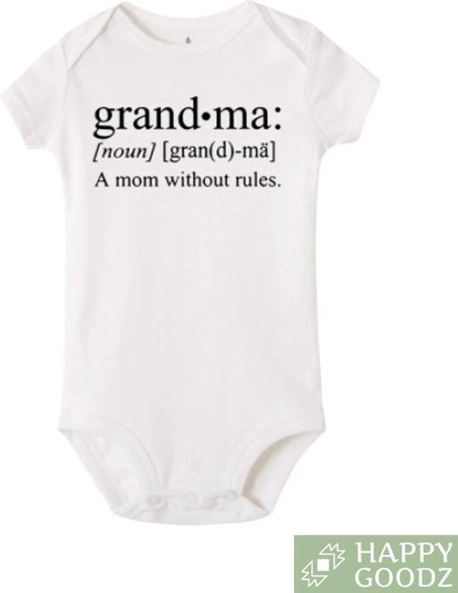 Baby Romper - GRANDMA WIT - A mom without rules- Baby cadeau - Kraamcadeau - Zwangerschap aankondiging - rompertjes met tekst - 100% katoen - 0-3 maanden - Zwanger - jullie worden opa en oma - pregnancy announcement - Cadeau