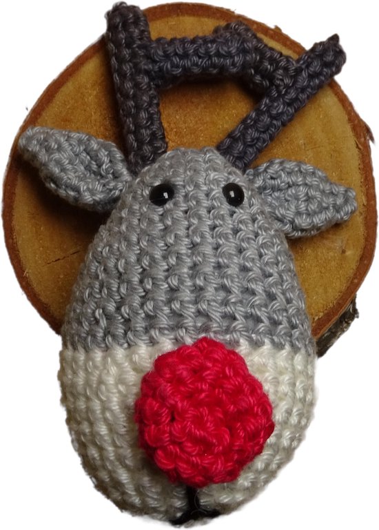 Kerst Rendierhoofd gehaakt wandhanger