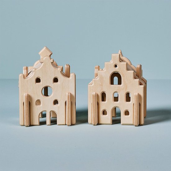 Houten speelgoed mini huisjes - set van 2 huisjes - gemaakt in Nederland van duurzaam hout - voor kinderen vanaf 3 jaar