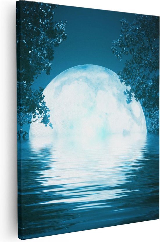 Artaza - Canvas Schilderij - Volle Maan in het Water - 80x100 - Groot - Foto Op Canvas - Canvas Print