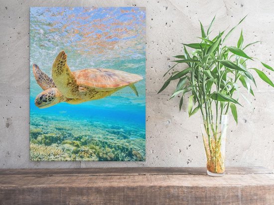 Artaza - Peinture sur toile - Tortue nage dans la mer au récif - 30 x 40 - Klein - Photo sur toile - Impression sur toile