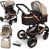 Kinderwagen 3 in 1 – met luiertas – Bruin/Goud