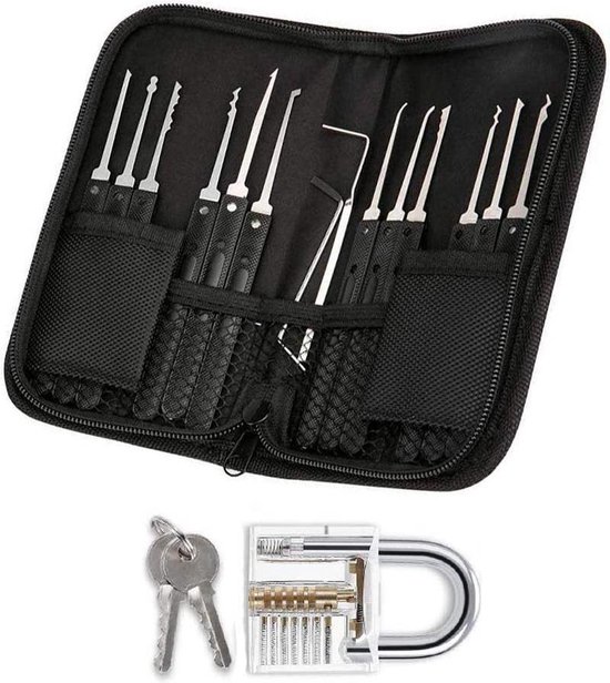 GLD Lockpick set with practice lock -Professional 17 pièces avec dossier de  rangement