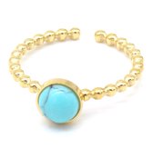 Ring - Turquoise Steen - RVS - One Size - Goudkleurig