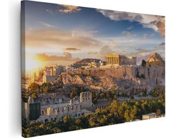 Artaza Canvas Schilderij Akropolis - 30x20 cm - Klein - Wanddecoratie Griekenland - Muurdecoratie Stad - Kamer Accessoires Zonsondergang
