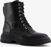 Nova dames veterboots met croco print - Zwart - Maat 41