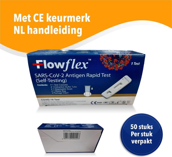 50 stuks Flowflex | CE0123 gekeurd | Per stuk verpakt | NL gebruiksinstructie | zelftest Covid19 thuistest | single pack| nederlandse handleiding