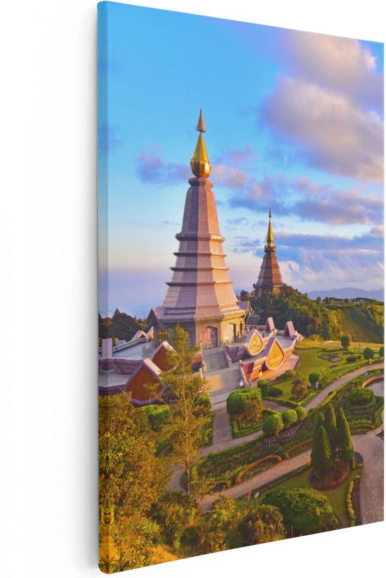 Artaza Canvas Schilderij Pagode Tempels in de Inthanon Berg in Thailand - 20x30 - Klein - Foto Op Canvas - Canvas Print