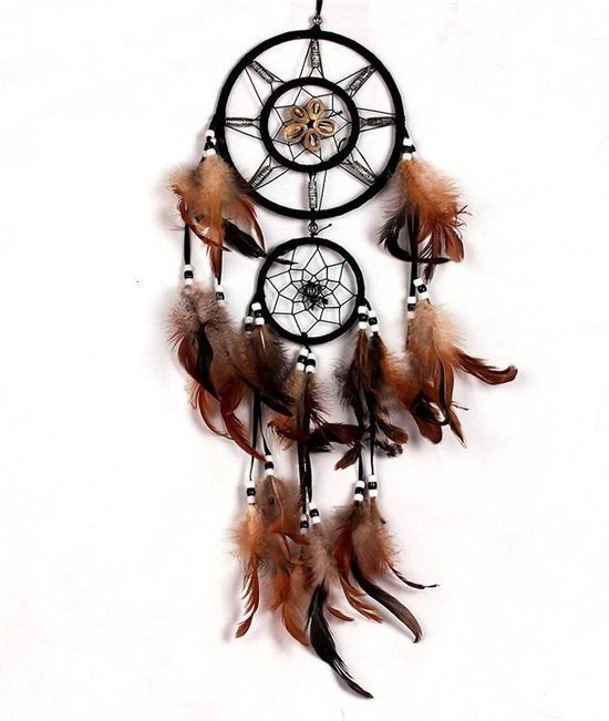 BukkitBow - XL Dream Catcher - Attrape-rêves décoratif - Attrape-rêves avec Perles et Ressorts - Marron