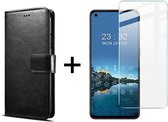 Oppo Find X3 Lite hoesje bookcase met pasjeshouder zwart wallet portemonnee book case cover - 1x Oppo Find X3 Lite screenprotector