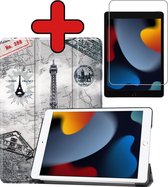 Hoes Geschikt voor iPad 10.2 2021 Hoes Book Case Hoesje Trifold Cover Met Screenprotector - Hoesje Geschikt voor iPad 9 Hoesje Bookcase - Eiffeltoren