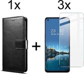 Oppo Find X3 Lite hoesje bookcase met pasjeshouder zwart wallet portemonnee book case cover - 3x Oppo Find X3 Lite screenprotector