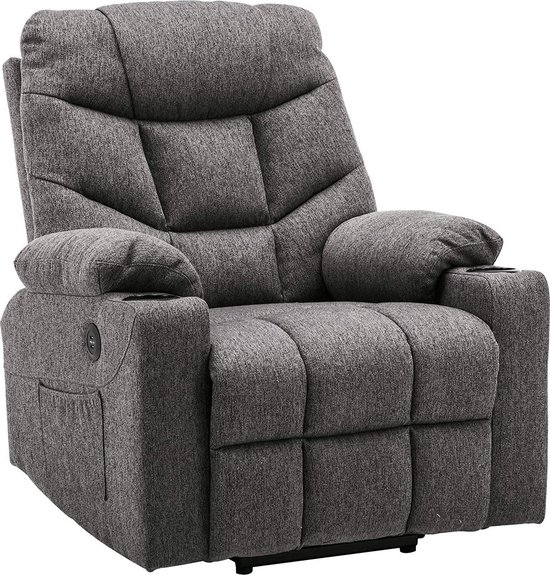 Monkey's Luxe  Relaxstoel - Chill stoel - USB Aansluiting - Grijs - Tv stoel - Sta Op Functie - 85 x 94 x 100 cm