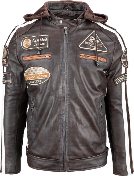 Urban Leather Fifty Eight Veste de moto en cuir Hommes - Marron - Taille XL  | bol.com