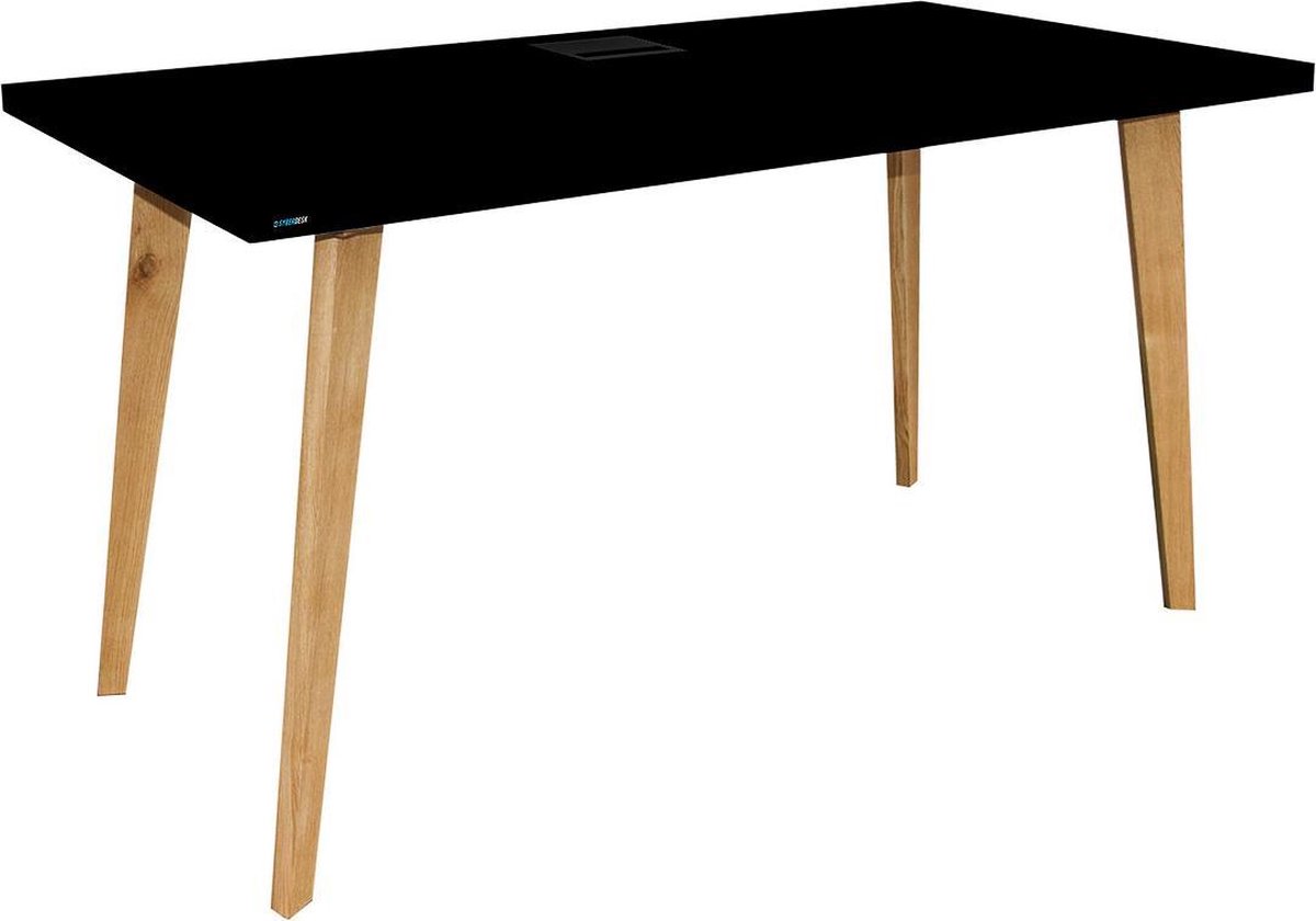 Milo Eikenhout Game Bureau – LED Verlichting - Computertafel - Gaming Desk – Bureau voor Volwassenen - Zwart – 132x65 cm