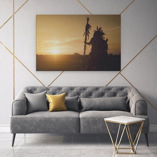 Artaza - Peinture sur toile - Indien avec une lance au coucher du soleil - 120 x 80 - Groot - Photo sur toile - Impression sur toile