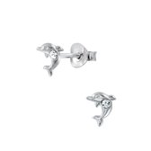 Joy|S - Zilveren petit dolfijn oorbellen - 6 x 5 mm - kristal - kinderoorbellen