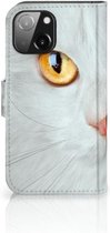 GSM Hoesje geschikt voor iPhone 13 Mini Bookcover Case Witte Kat