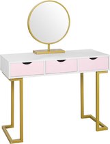 Dakta ® Luxe Make-Up Tafel met Spiegel | 3 lades | Wit, roze, goud | Kaptafel