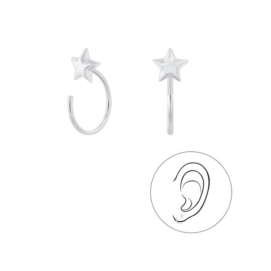 Joy|S - Zilveren ster oorbellen - ear huggers