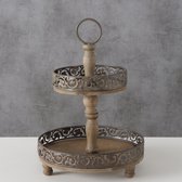 Boltze - Etagère - 2 laag - Hout - 45cm - Ø30cm - Naturel - Metaal - Rond
