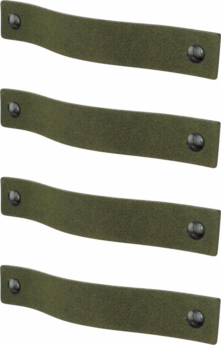 4x Leren handgrepen 'platte greep' - maat S (15,8 x 2,5 cm) - SUEDE OLIVE - incl. 3 kleuren schroefjes (handgreepjes - leren grepen - greepjes - leren lusjes)