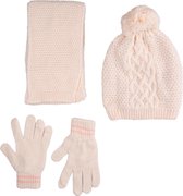 Kitti 3-Delig Winter Set | Muts met Fleecevoering - Sjaal - Handschoenen | 9-15 Jaar Meisjes |Parel Kraal-03 (K2180-03)