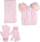 Kitti 3-Delig Winter Set | Muts met Fleecevoering - Sjaal - Handschoenen | 9-15 Jaar Meisjes | Klassieke Elegantie-02 (K2180-02)