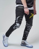 XWAY JEANS - HEREN JEANS - SPIJKERBROEK - SKINNY FIT - PREMIUM STREET FASHION - MET SKUL PATROON - ZWART