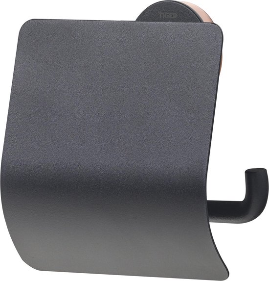 Porte-rouleau toilette noir mat avec rabat et accents koperkleurige.