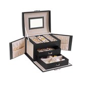 Segenn's Juwelendoos - Sieradendoos - Reisjuwelenkoffer - Draagbaar - Afsluitbare Juwelendoos - met 2 lades - Spiegel - Slot en Sleutel - Cadeau-Idee - Zwart