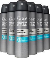 Dove Men+Care Man Clean Comfort 0% Anti-Transpirant Deodorant Spray- 6 x 150 ml - Voordeelverpakking